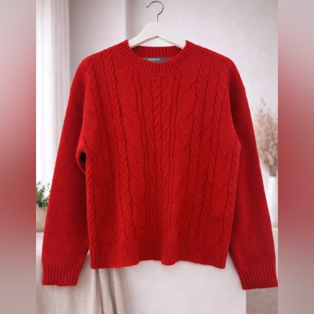 Vibrant Red Cable Knit Sweater